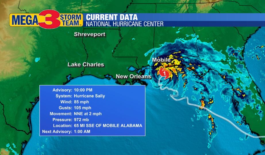 Current Conditions of Hurricane Sally Late Tuesday Evening